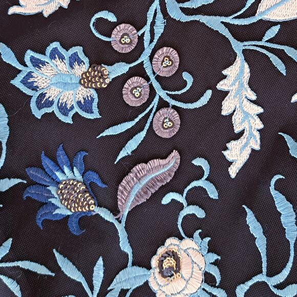 Sandro Floral Embroidered Midi Dress Black Cocktail Party Plunge V-neck Beaded - Picture 12 of 16